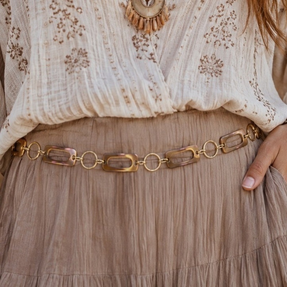 Boho Retro OS Belt Chain Gold Tone Link Adjustable Festival Western Statement